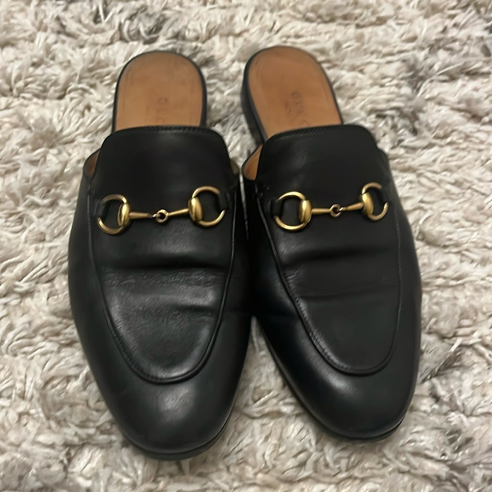 Gucci princetown leather mules. Womens size 36.5. Black. Pre-owned.